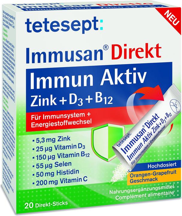 Tetesept Immusan Direkt Immun Aktiv Zink+D3+B12 (20 Stück, Stift)