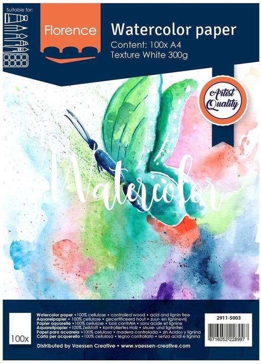Immagine prodotto Florence Carta acquerello texture A4 300g Bianco 100pz (Bianco, 100 x)