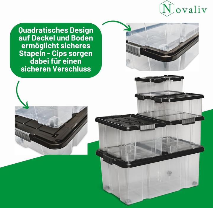 Produktbild Novaliv Unterbett Aufbewahrungsbox mit Rollen Deckel 28L Anthrazit Nestbar stapelbare Clipverschluss (28 l)
