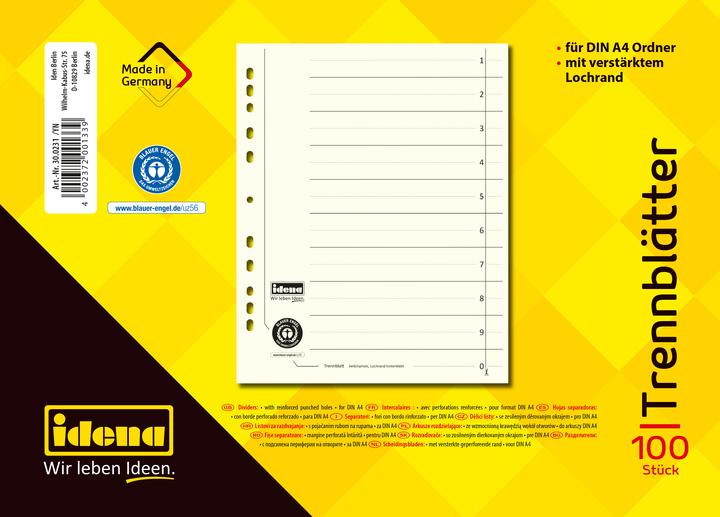 Actual product image Idena Dividers cardboard A4 chamois 100 pieces