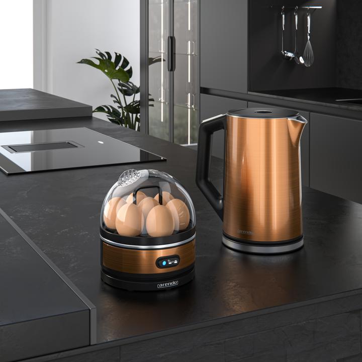 Produktbild Arendo Frühstücks Set Edelstahl Wasserkocher 1,5l mit Temperatureinstellung & Eierkocher für 7 Eier, Kupfer