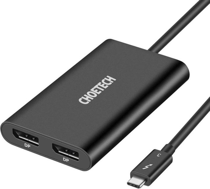 Produktbild Choetech Steckeradapter USB Typ-C Thunderbolt 3 (40 Gbit/s) auf 2 x DisplayPort 4K 60 Hz Schwarz (HU (USB Typ-C, 8.50 cm)