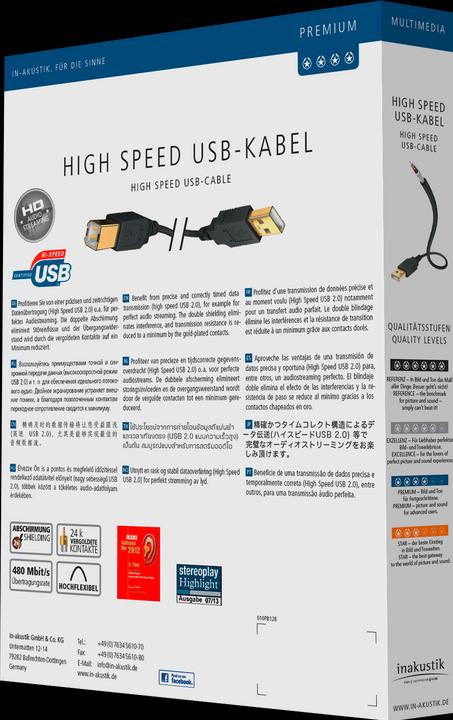 Produktbild Inakustik USB A – USB B (3 m, USB 2.0)