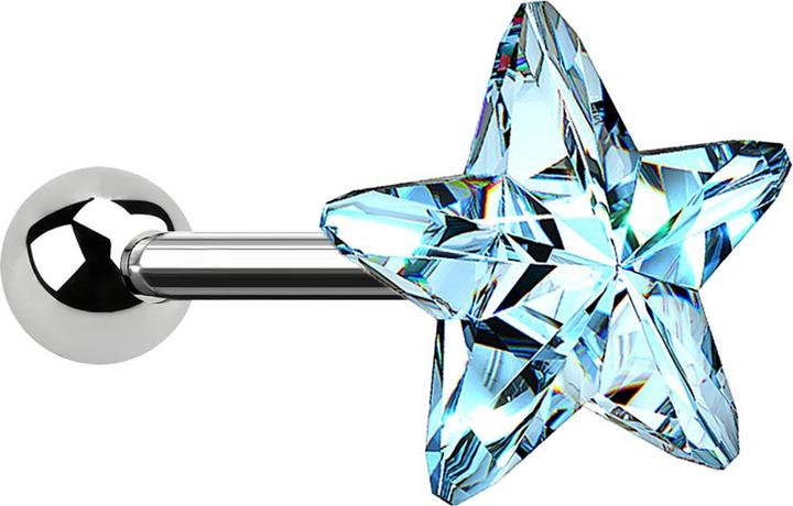 Produktbild Star Piercing Micro Barbell silber mit Stern aqua (ohne Messing, Chirurgenstahl 316L)