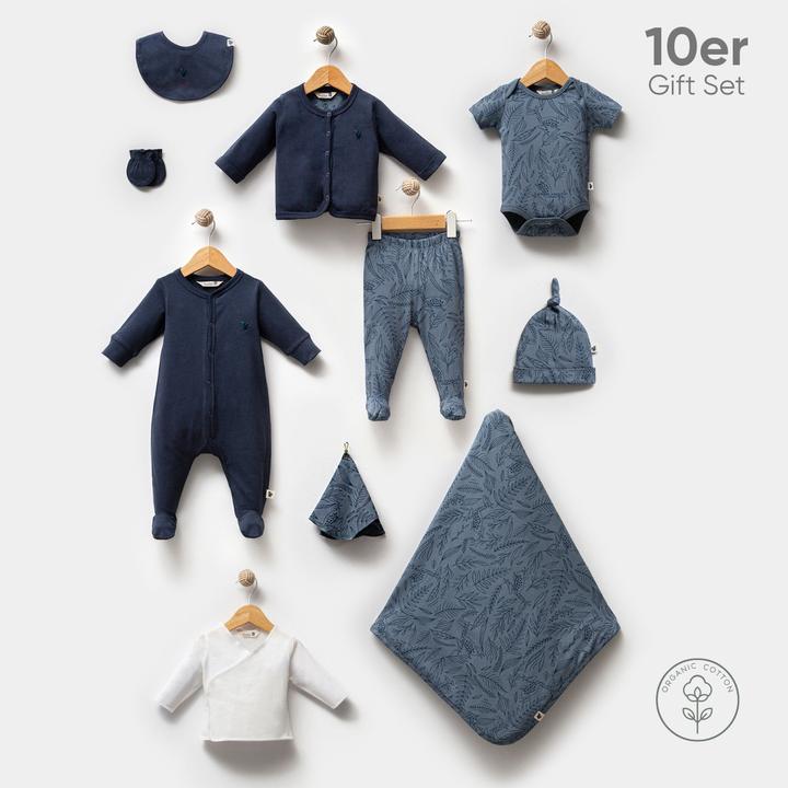 TotsTale Premium 10-teiliges Geschenkset aus Bio-Baumwolle – Erstausstattung für Neugeborene (50, 56, 62, 68)