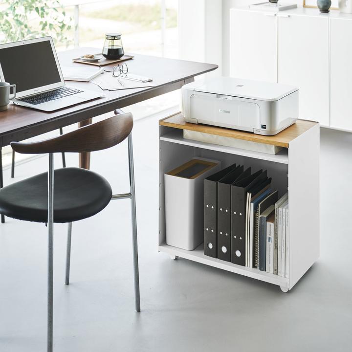 Actual product image Yamazaki Semi-enclosed storage trolley with wooden shelf TOWER (14.32 l)