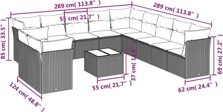 Produktbild VidaXL Gartenmöbel Sofa Garnitur Lounge Sitzgruppe 12-tlg. Braun Poly Rattan