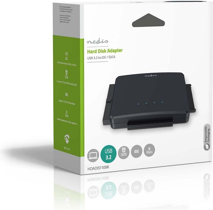 Image du produit Nedis Adaptateur de disque dur | USB 3.2 Gen1 | 2.5 / 3.5 " | IDE + SATA | Alimentation secteur