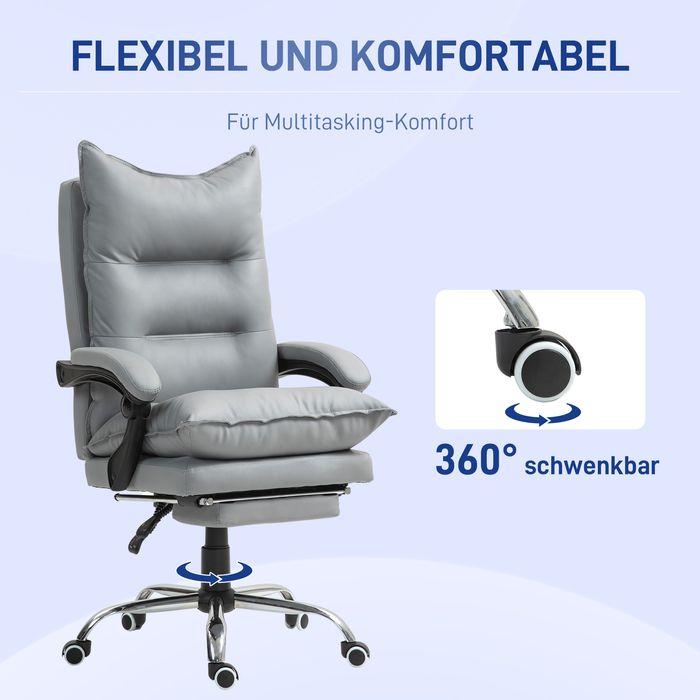 Actual product image Swisshandel24 Bürostuhl mit Liegefunktion, ergonomisch Schreibtischstuhl Drehstuhl Hellgrau