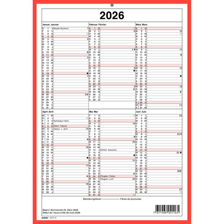 Immagine prodotto Simplex Calendari a lavagna (A4, Nessuna rilegatura, Tedesco, Francese)