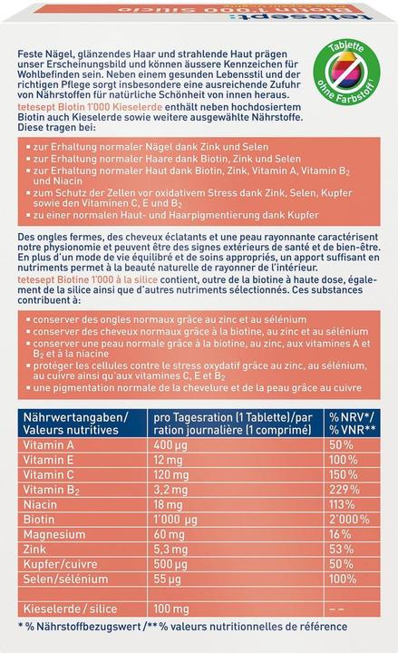 Produktbild Tetesept Biotin 1000 Kieselerde (32 Stück, Tabletten, 56 g)
