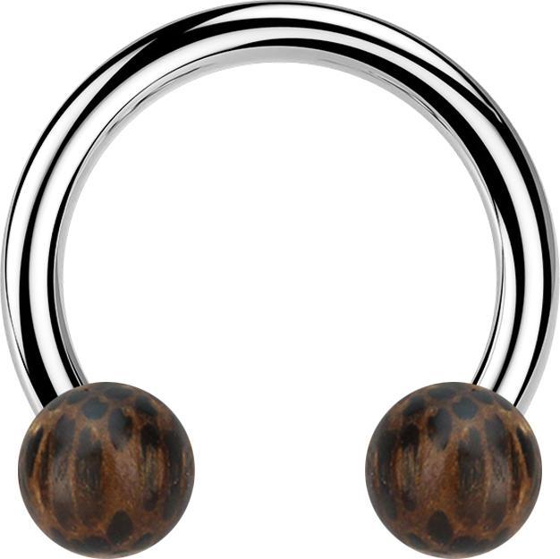 Produktbild Star Piercing Circular Barbell silber mit zwei Kugeln aus Palmholz (Chirurgenstahl 316L, Organisch, ohne Messing)