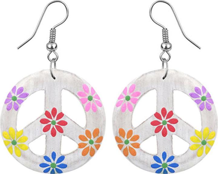 Star Piercing Ohrring Peace mit Blumen aus Narra Holz