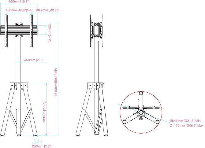 Produktbild Multibrackets Dreibein TV Ständer B2B, 32"-75", Stahl/Alu (75", 60 kg)