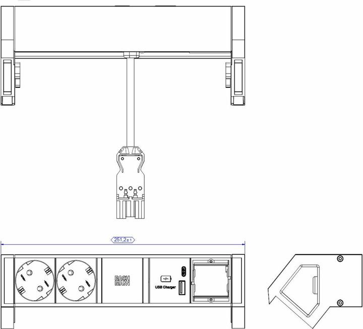 Produktbild Bachmann DESK2 2xCEE7/3 1xUSB A&C 22W (2 x, GST18, 0.20 m)