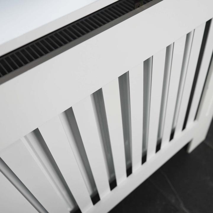 Actual product image Toboli Radiator Cover 172x19x82cm Painted in White MDF Grid-pattern Heater Protection with Shelf