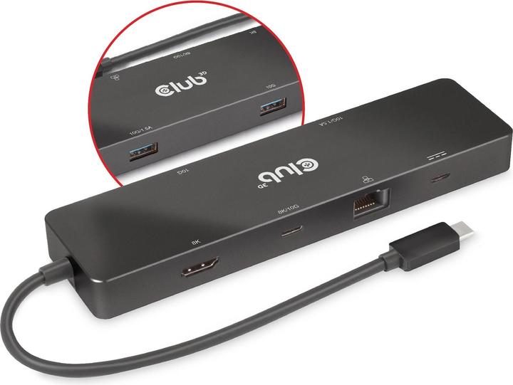 Productafbeelding Club 3D Club3D USB-C Dock > HDMI/USB-C(8K)/2xUSB/USB-C(PD100W)/RJ45 detailhandel (USB-C, 6 Havens)