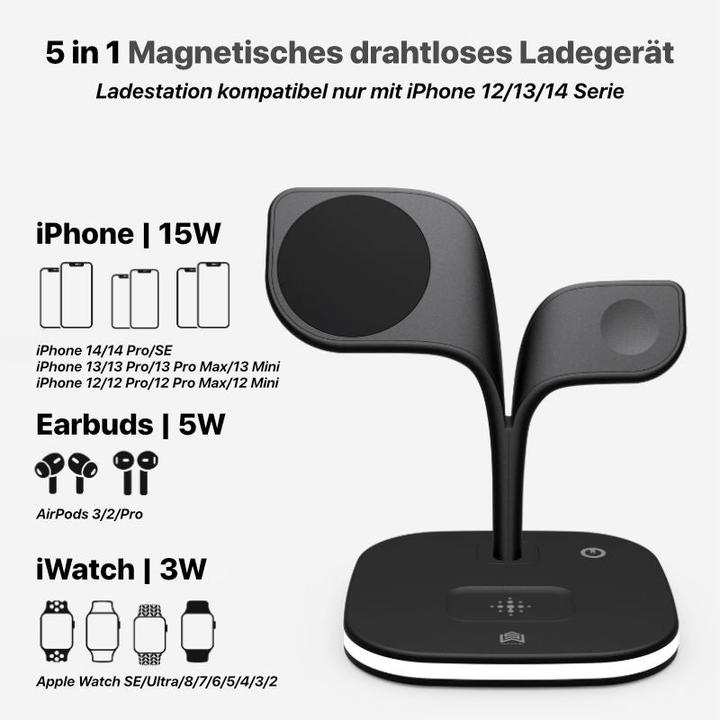 Produktbild Hermex 5-in-1 wireless Ladegerät Qi-Schnellladegerät Dockingstation (15 W)