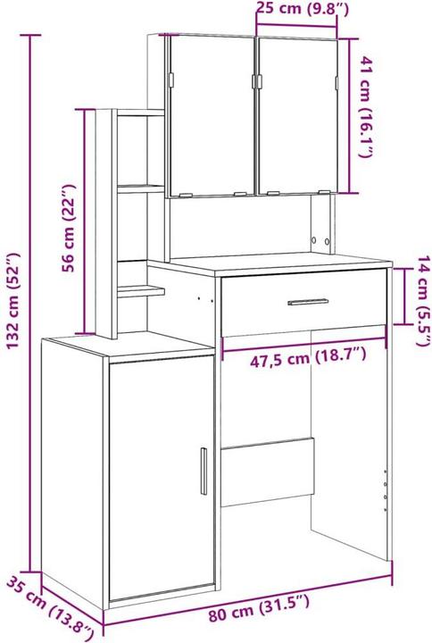 Produktbild VidaXL Schminktisch mit Schrank (80 x 35 x 132 cm)