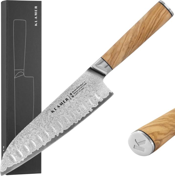 Produktbild KLAMER Santoku Damastmesser Olive 18 cm Kochmesser (18 cm)