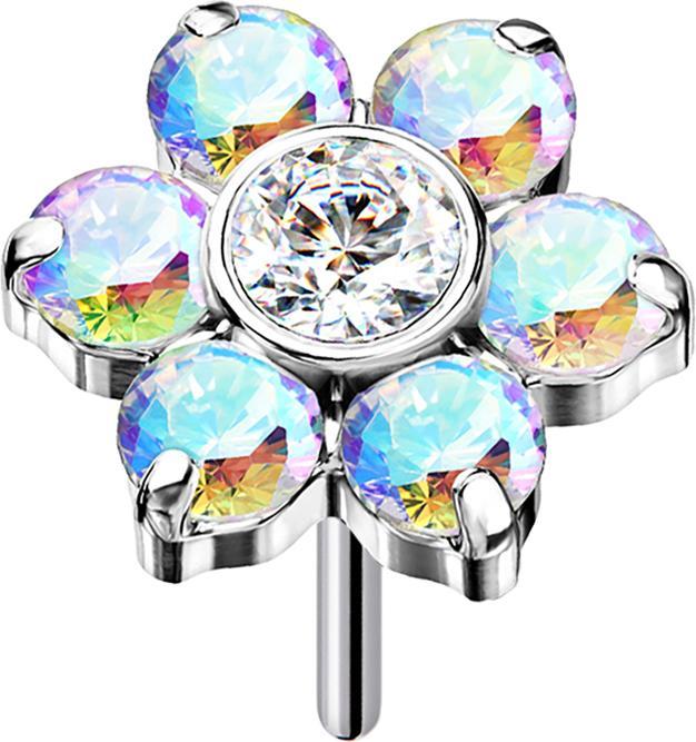 Star Piercing Threadless silber Blume Kristalle multicolor (Titan G23, ohne Messing)
