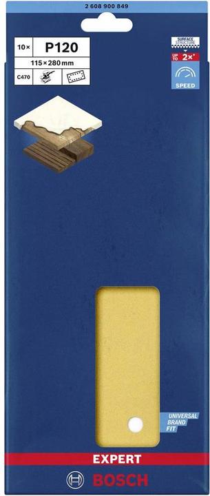 Immagine prodotto Bosch Professional Zubehör EXPERT C470 Carta abrasiva con 14 fori per levigatrici orbitali, 115 x 280 mm, G 120, 10 pezzi. (120)