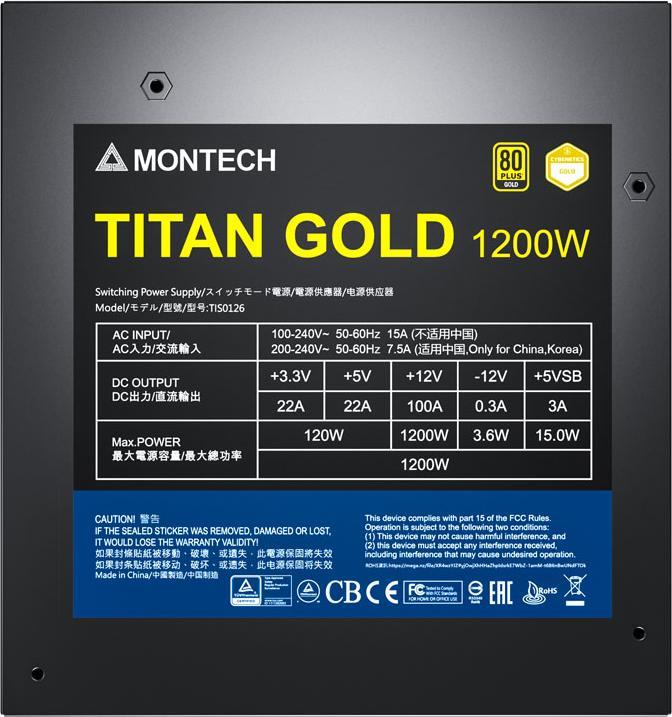 Actual product image Montech Titan 1200W - 80 PLUS & Cybenetics Gold, modular, PCIe 5.0 - 1200 Watt (1200 W)