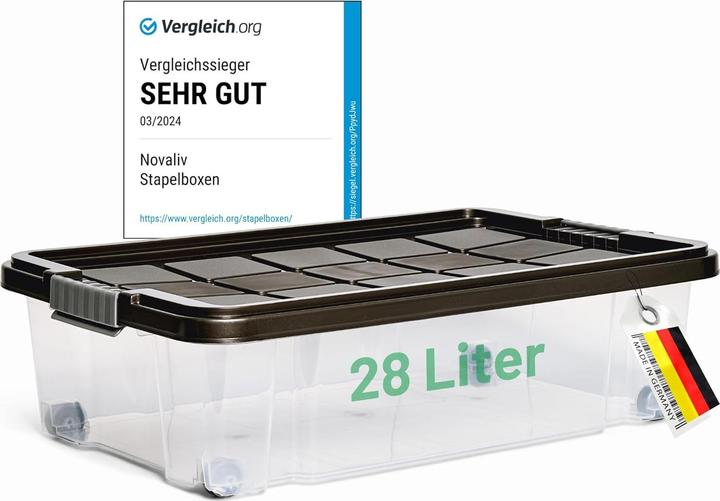 Produktbild Novaliv Unterbett Aufbewahrungsbox mit Rollen Deckel 28L Anthrazit Nestbar stapelbare Clipverschluss (28 l)