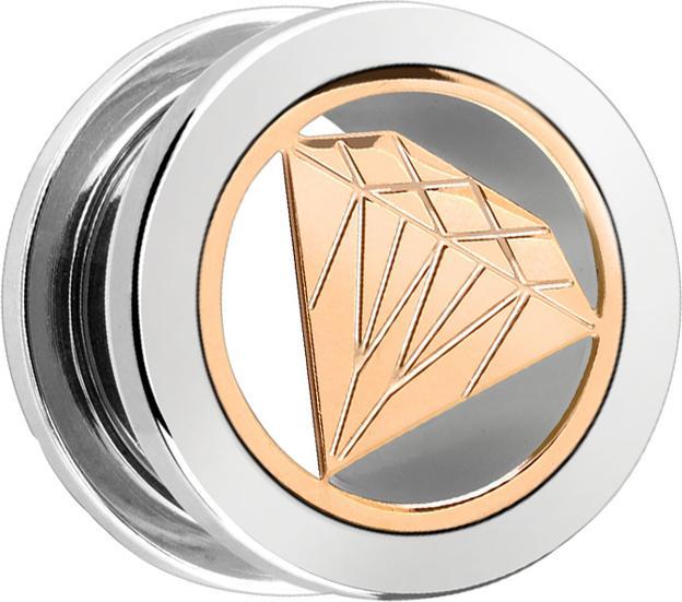 Star Piercing Flesh Tunnel silber mit rosegoldenem Diamant (ohne Messing, Chirurgenstahl 316L)