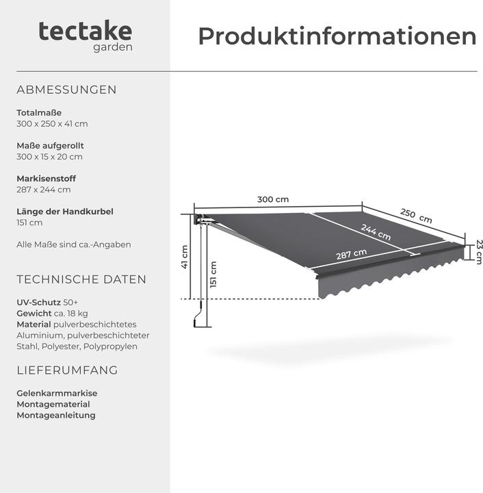 Actual product image tectake Jointed arm awning Ornella with wall bracket (3 m)