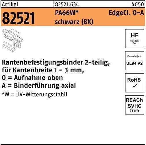 Actual product image HellermannTyton Fixing tie R 82521 w.Edgeclip 4,6 x 200/45 PA66W black (Fixing loops, 200 mm, 500 pcs.)