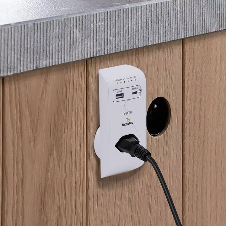 Immagine prodotto Tecnoteq Presa di corrente con 2x porta di ricarica USB, 3,1 A, timer, protezione da sovratensione, Edizione