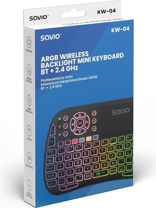Produktbild Savio KW-04 Hintergrundbeleuchtete kabellose Tastatur RGB BT + 2 4 GHz TV-Box Smart TV Konsolen (US, Kabellos)
