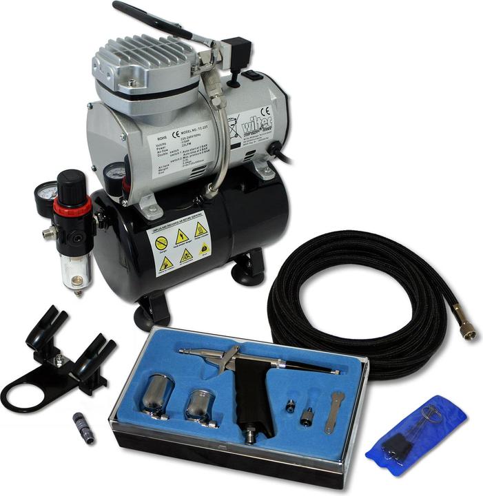 Wiltec Airbrush Compressor Set for Beginners with AS189 1 Airbrush Gun and Multiple Accessories