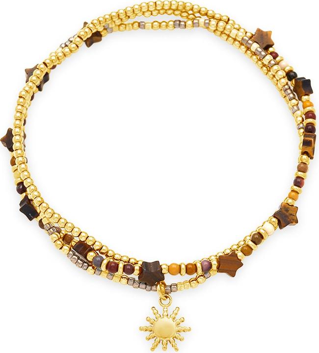 Leyda Armband Edelstein mit Edelstahl fein (50 cm, Stein, Edelstahl Gelb Vergoldet 18K, Miyuki Perlen)