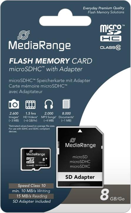 Produktbild MediaRange MR957 (8 GB, microSDHC, U1, UHS-I)