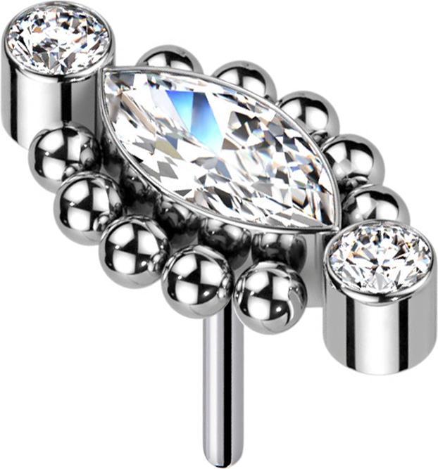 Star Piercing Threadless zwei Kristalle silber zehn Kugeln Ovaler Kristall silber (Titan G23, ohne Messing)