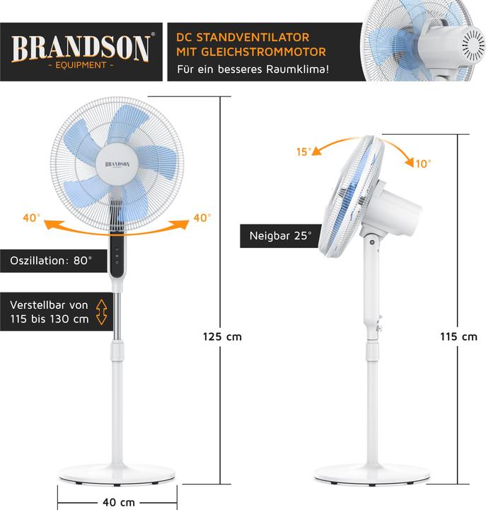Produktbild Brandson Standventilator, DC Motor, Fernbedienung, energiesparend, Timer, leise, 80° Oszillation, 12 Stufen (56 dB)