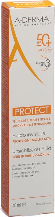 A-Derma PROTECT Fluide invisible SPF50+ (Sonnencreme Gesicht, SPF 50+, 40 ml, 60 g)