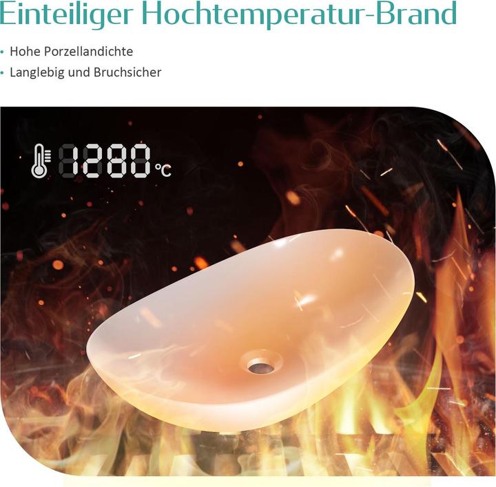 Produktbild Emke Aufsatzwaschbecken Ovales Waschbecken Keramik Waschbecken Waschtisch Weiss Glänzend 350x 270 x 1 (270 mm, 350 mm)