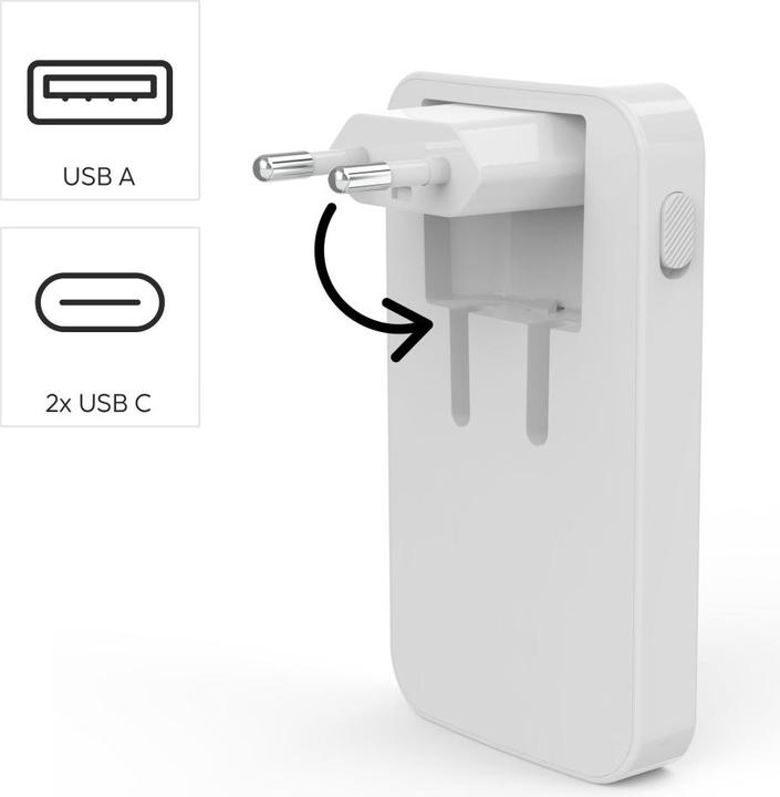 Produktbild Hama Schnellladegerät, 2x USB-C, 1x USB-A, flaches Mini-Ladegerät, PD, 65 W, WS (65 W)
