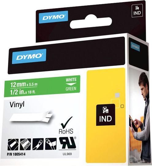 Produktbild Dymo Rhino 12mm weiß auf grün Vinyl (1.20 cm, Grün)
