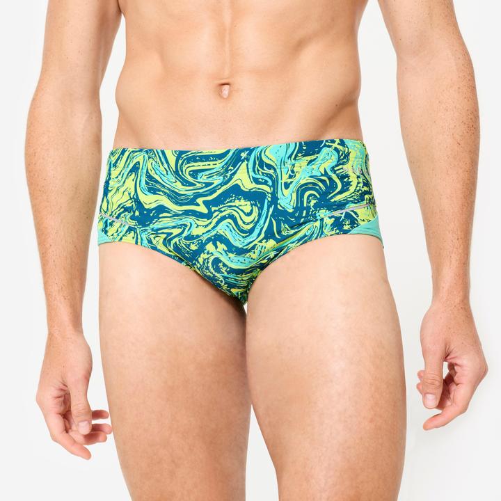 Produktbild Nabaiji Badehose Slip Herren Kastenform - 900 Print gelb/grün (XXL)