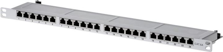 Produktbild Helos Patch Panel - Rack montierbar - RJ-45 X 24 - Grau, RAL 7035 - 0.5U - 48.3 cm (19
