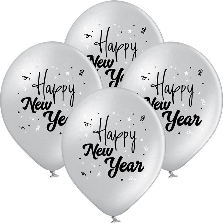 Produktbild bonacker ballonversand Happy New Year Ballons silber - Premium-Qualität aus Naturkautschuk (25 x)