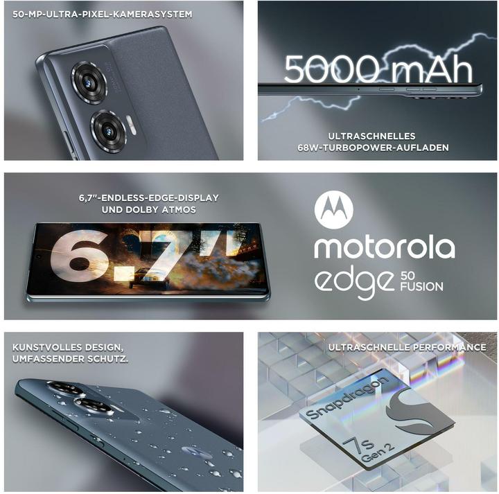 Image du produit Motorola Moto Edge50 Fusion (256 Go, Bleu forêt, 6.70", SIM + eSIM, 50 Mpx, 5G)