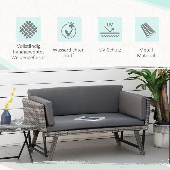 Produktbild Swisshandel24 Polyrattan Gartensofa 2 Sitzer Gartenmöbel Loungesofa Gartenbank Gartenliege klappbar Armlehnen Stah