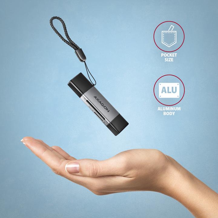 Actual product image Axagon CRE-DAC External USB 3.2 Gen1 Type-C+Type-A 2-slot SD/microSD (USB 3.0)