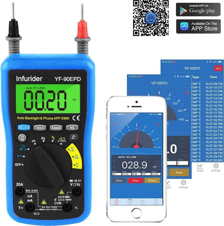 Image du produit Infurider Digitales Bluetooth-Multimeter YF-90EPD (Auto-Range)