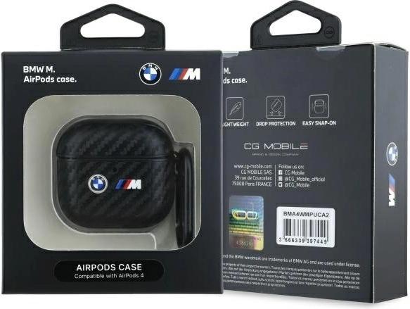 Actual product image BMW Case Carbon Double Metal Logo na AirPods 4 - czarne